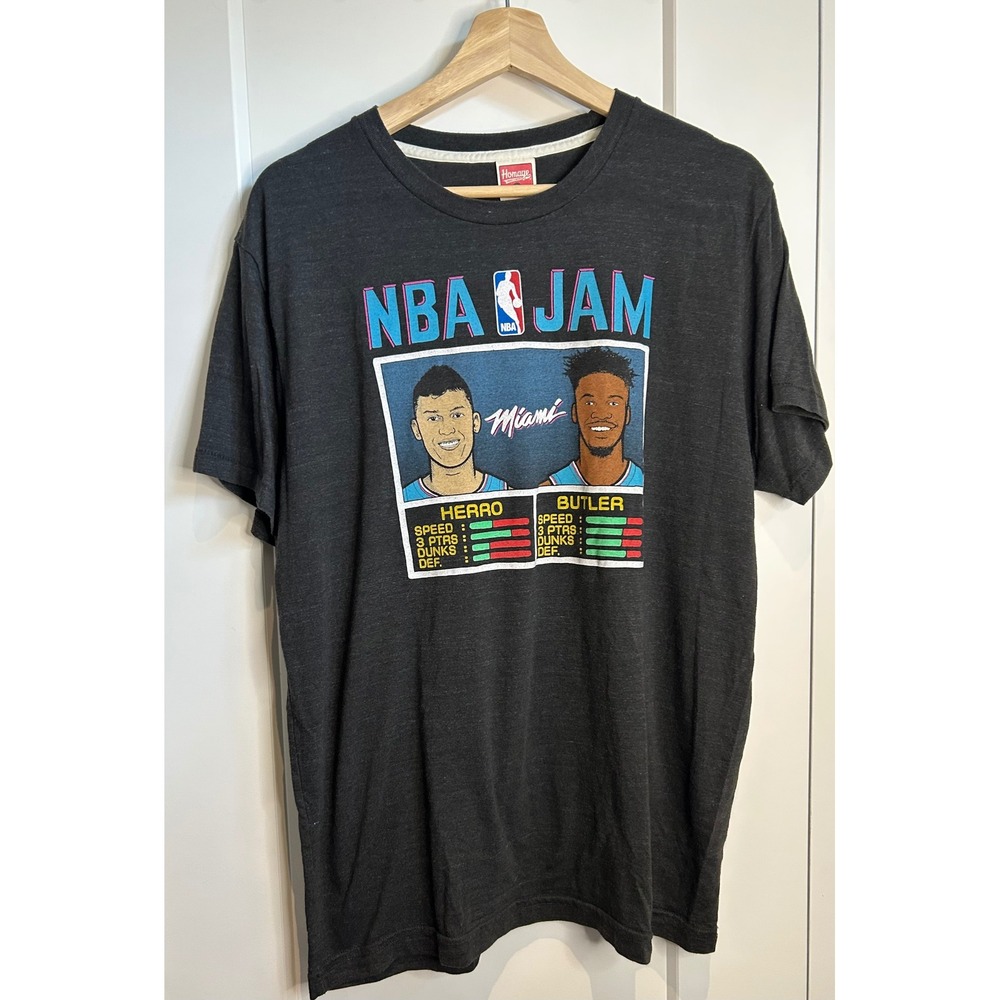 Homage NBA Jam Miami Heat Tyler Herro Jimmy Butler Graphic T-Shirt Mens L Grey